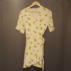 Elodie White Lemon Print Wrap Dress